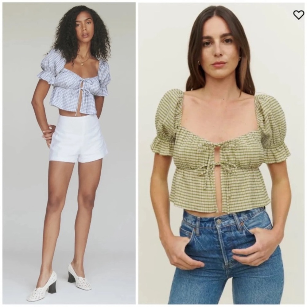 ISO Reformation Lena Top in Green Gingham size 4 or 6